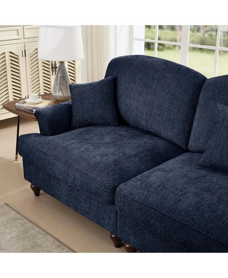 Streamdale Furniture Blue Chenille Mid-Century Two-Seater Sofa