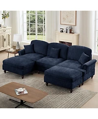 Streamdale Furniture Streamdale Comfy Modular U-Shape Chenille Sectional Sofa with Ottomans - Blue