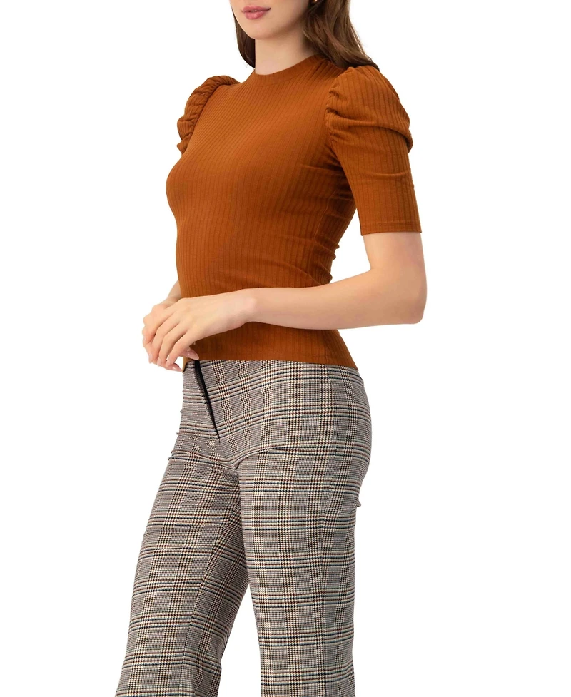 Ivonne Women's Puff Shoulder Ribbed-Knit T-shirt