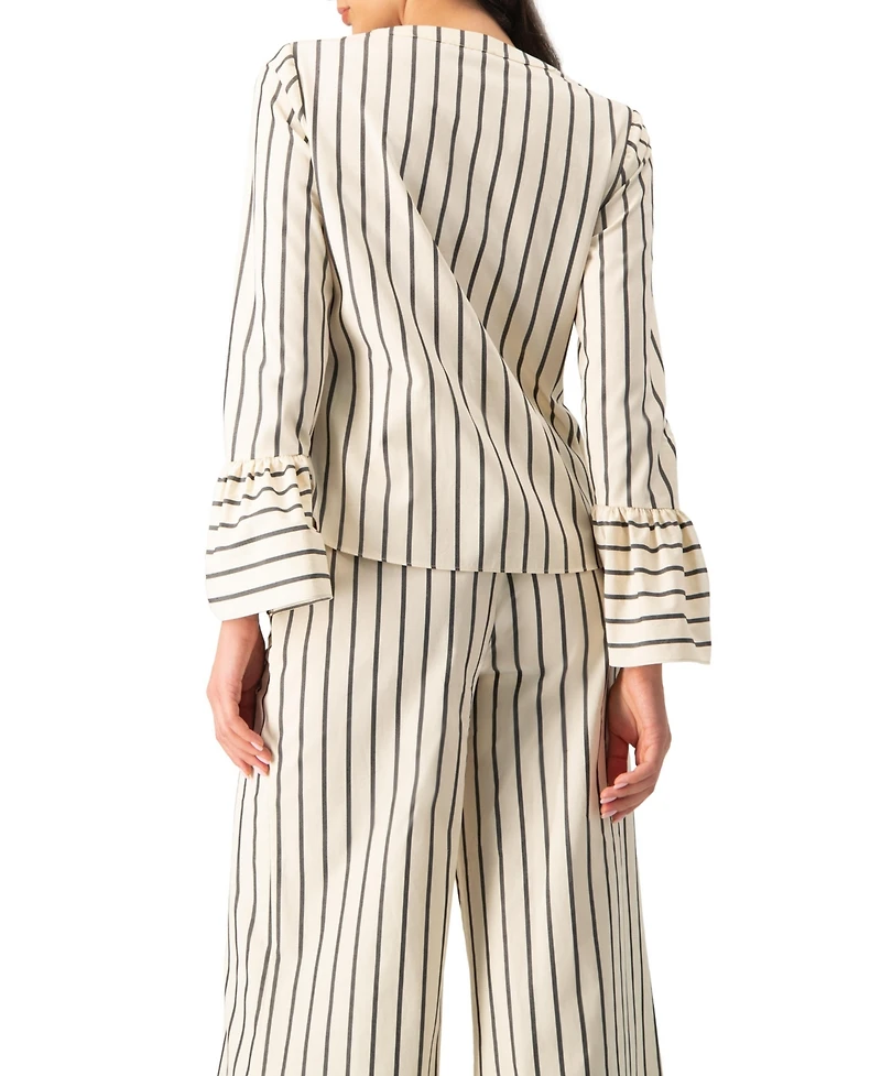 Ivonne Women's Striped V-Neck Oversized Shirt