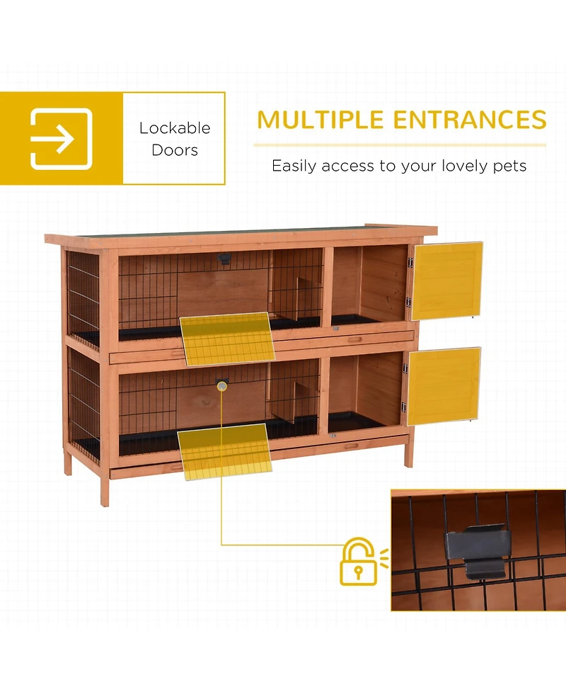 PawHut Wooden Bunny Cage w/ Dividers and Pull Out Trays for Outdoors,