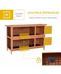 PawHut Wooden Bunny Cage w/ Dividers and Pull Out Trays for Outdoors,