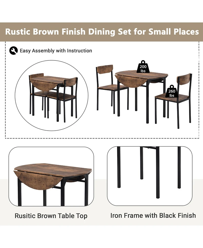 Streamdale Furniture 3-Piece Dining Set with Drop Leaf and 2 Chairs