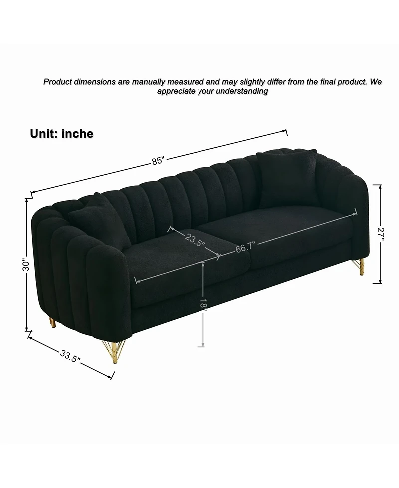 Streamdale Furniture 85" Chenille Sofa, 3 Seater Deep Couch, Tufted, Gold Legs