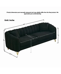 Streamdale Furniture 85" Chenille Sofa, 3 Seater Deep Couch, Tufted, Gold Legs