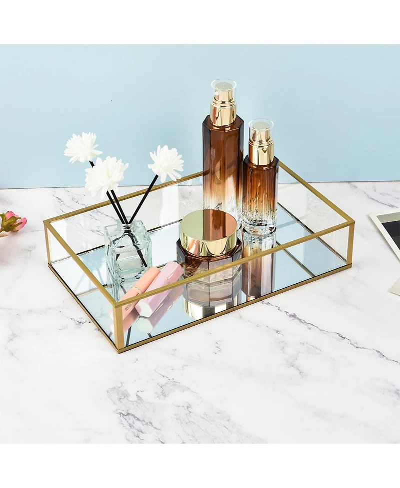 Lauraella Handcrafted Glass Tray, Decorative Storage Tray for Makeup, Jewelry, Desk, or Bathroom