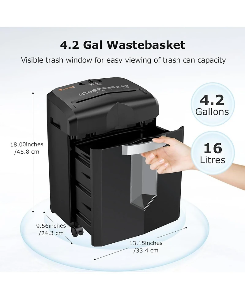 Bonsaii 12-Sheet Micro Cut Shredder, P-4, 60-min run, shreds paper/CDs/cards/mail, Jam-Proof, 4.2Gal Bin, Home/Office