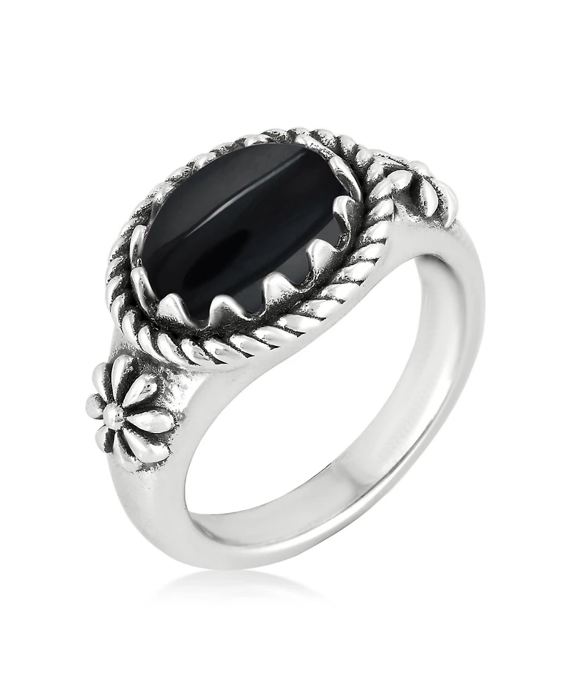 American West Jewelry Sterling Silver Black Onyx East West Ring