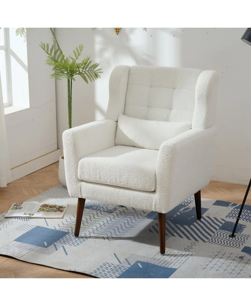 Streamdale Teddy Fabric Accent Chair for Home and Office (White)