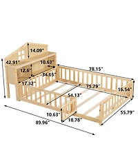 Streamdale Furniture Streamdale Headboard Storage Cabinet for Full-size Montessori Floor Bed Natural,Freely collocation