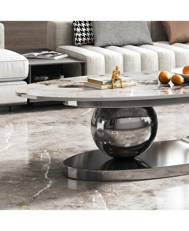 Streamdale Furniture Faux Marble Oval Coffee Table
