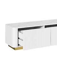 Streamdale Furniture Luxury Fluted Tv Stand - Faux Marble Top, 4 Drawers, Gold Base, White