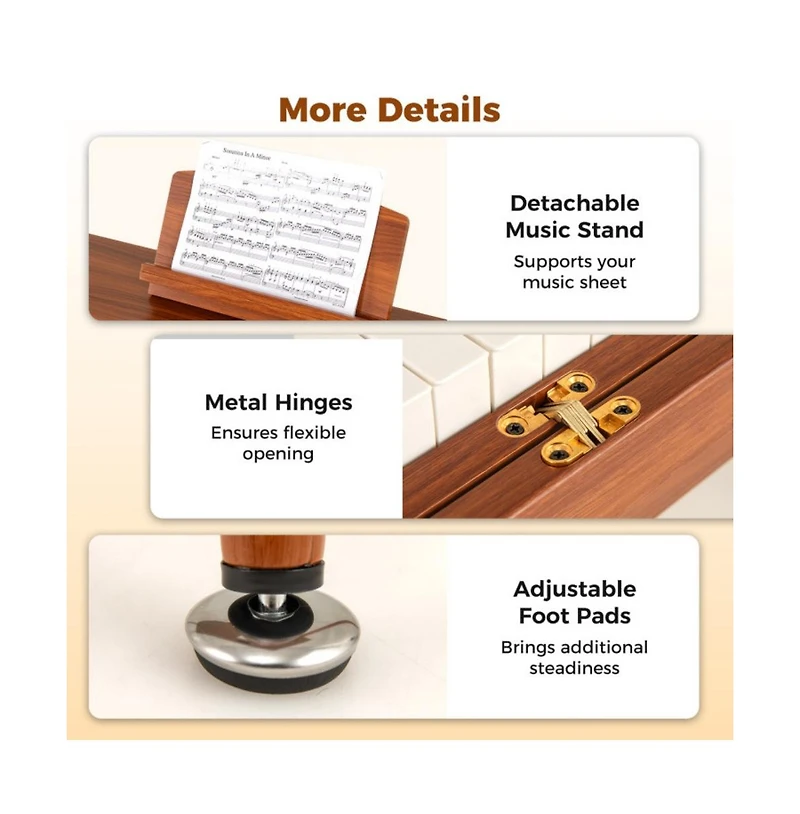 Hongge Full Size Digital Piano with Weighted Keys Drawer Desk Design and Triple Pedals