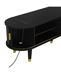 Streamdale Furniture Wooden Oval Tv Stand with Charging Station, Mid-Century Media Console, Black