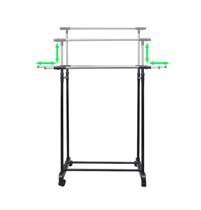 vidaXL Adjustable Clothes Rack 4 Castors 2 Hanging Rails