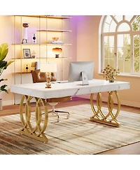 Tribesigns 63-Inch Executive Desk, Modern Office Computer Desk with Faux Marble Tabletop