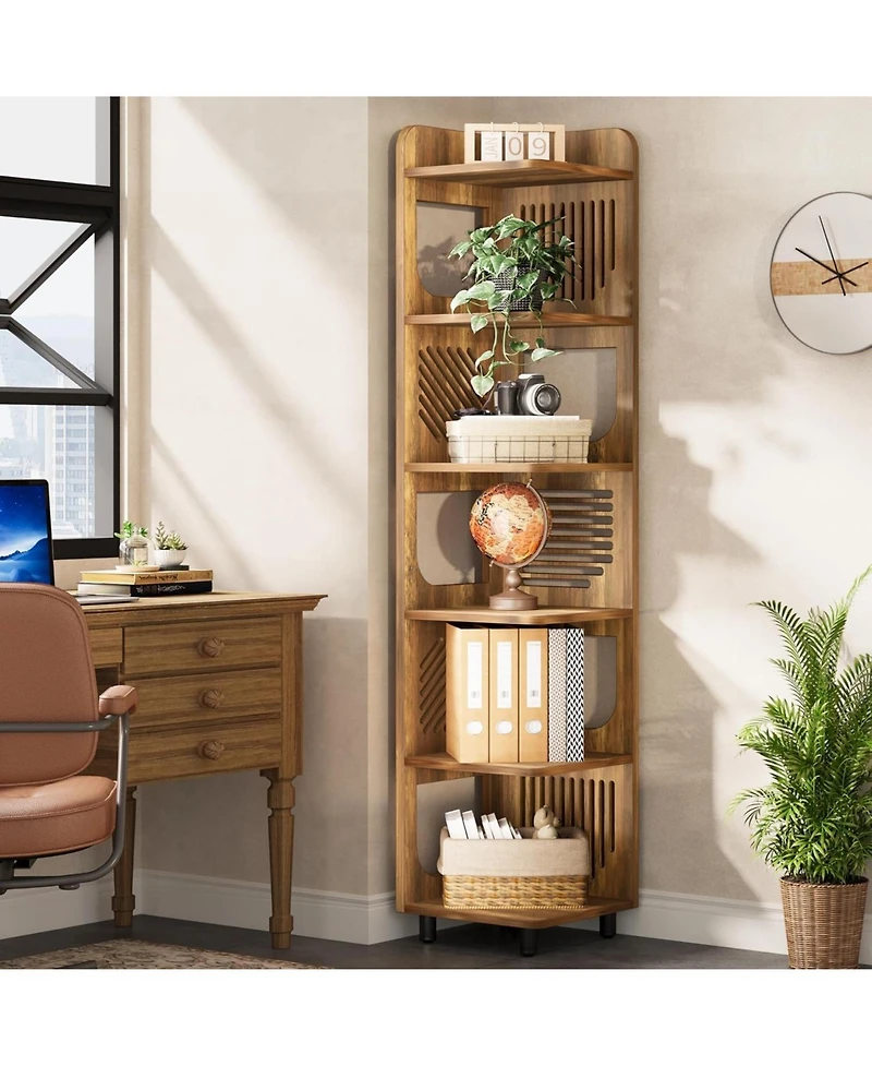 Tribesigns 6-Tier Corner Shelf Stand, 71-Inch Rustic Tall Bookshelf, Narrow Bookcase, Plant Stand Display Organizer