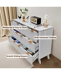 gaomon 54" Rustic Drip-Pattern 6-Drawer Dresser with Faux Marble Top, Wide Farmhouse Storage Chest for Nursery, Bedroom, Living Room, Hallway