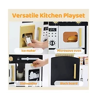 Kinder King Wooden Pretend Play Kids Kitchen, Toy Kitchen Playset w/Oven, Microwave for Boys Girls Age 3