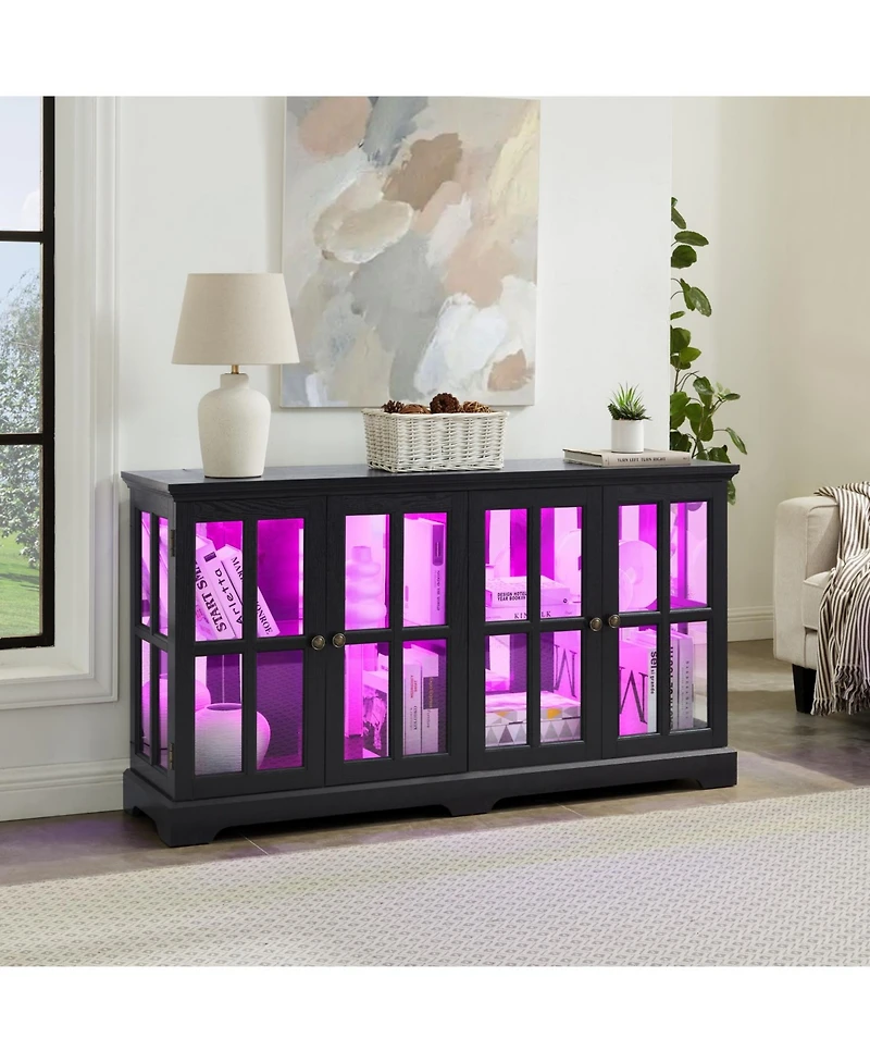 Streamdale Furniture Led Curio Cabinet with Glass Doors & Adjustable Shelves - Black