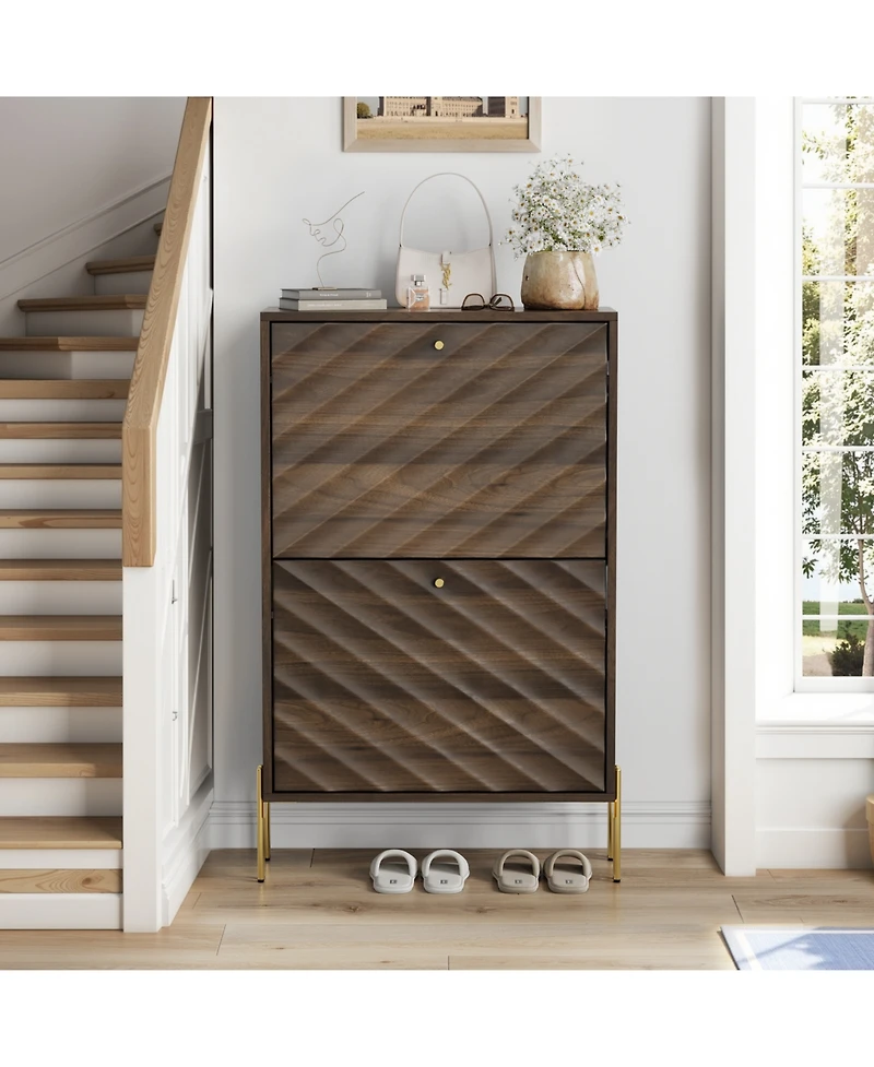 Streamdale Furniture 23.6" Walnut Shoe Cabinet, Mid-Century Modern Organizer