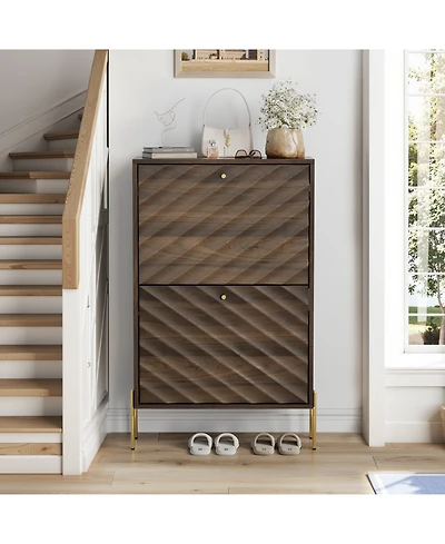 Streamdale Furniture 23.6" Walnut Shoe Cabinet, Mid-Century Modern Organizer