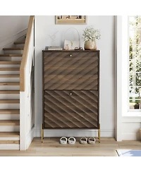 Streamdale Furniture 23.6" Walnut Shoe Cabinet, Mid-Century Modern Organizer