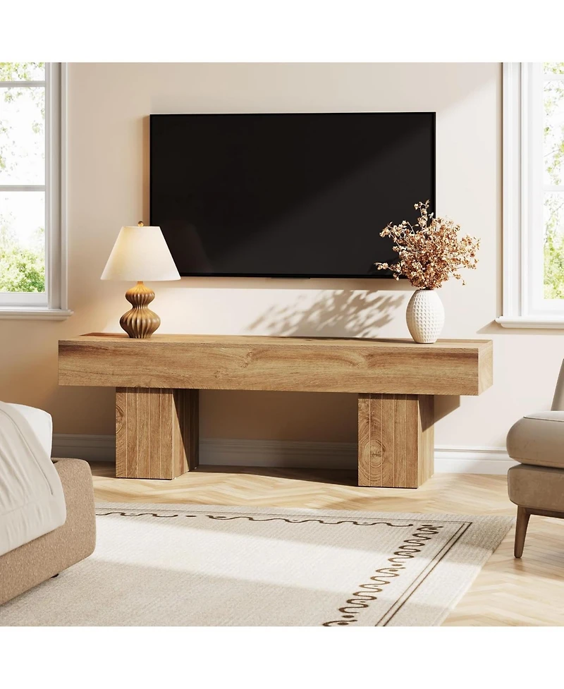 Tribesigns Tv Stand for Tvs up to 55 Inch, Farmhouse Entertainment Center, Light Wood Low TV Consoles