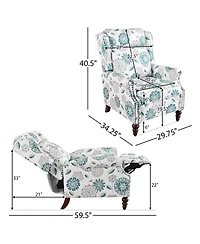 Streamdale Furniture Streamdale Push Back Recliner Chair, Wing Back, Gourd Legs, White & Blue