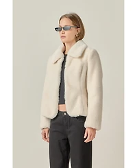 English Factory Women's Peplum Faux Fur Coat