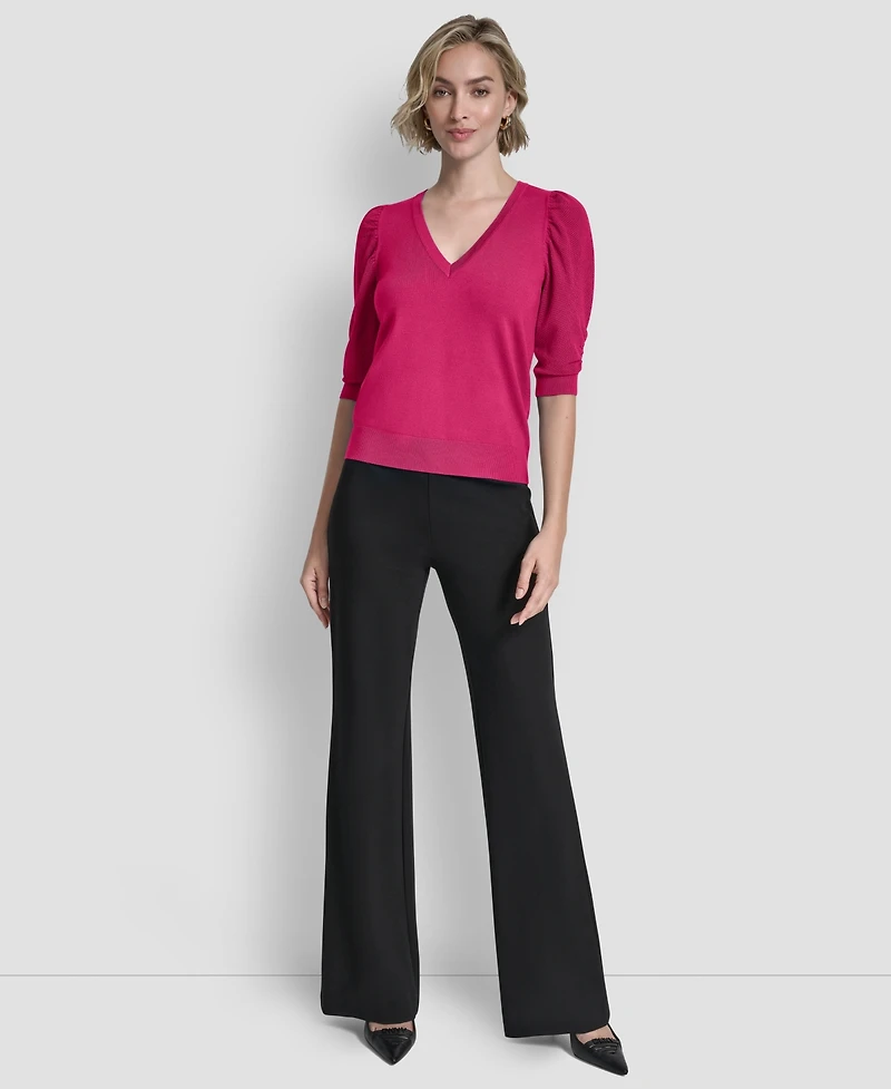Dkny Women's Puff-Sleeve V-Neck Sweater