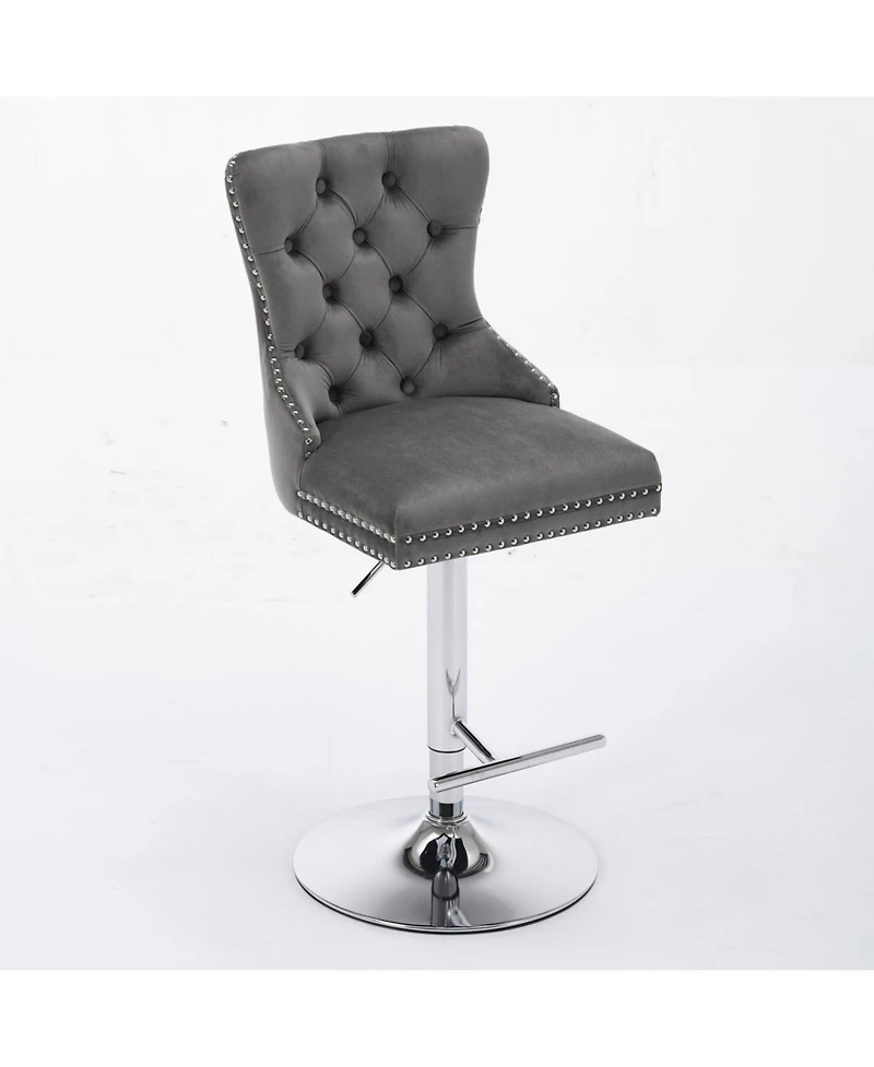 Streamdale Furniture Chrome Swivel Velvet Barstools, Adjustable Height, Tufted, Gray (Set of 2)