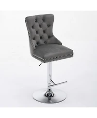Streamdale Furniture Chrome Swivel Velvet Barstools, Adjustable Height, Tufted, Gray (Set of 2)