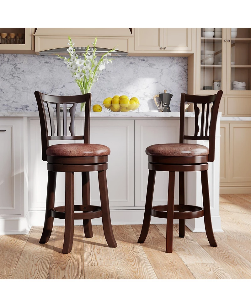 Gymax 26'' Counter Height Swivel Bar Stools Set of 4 w/Back & Faux Leather Seat