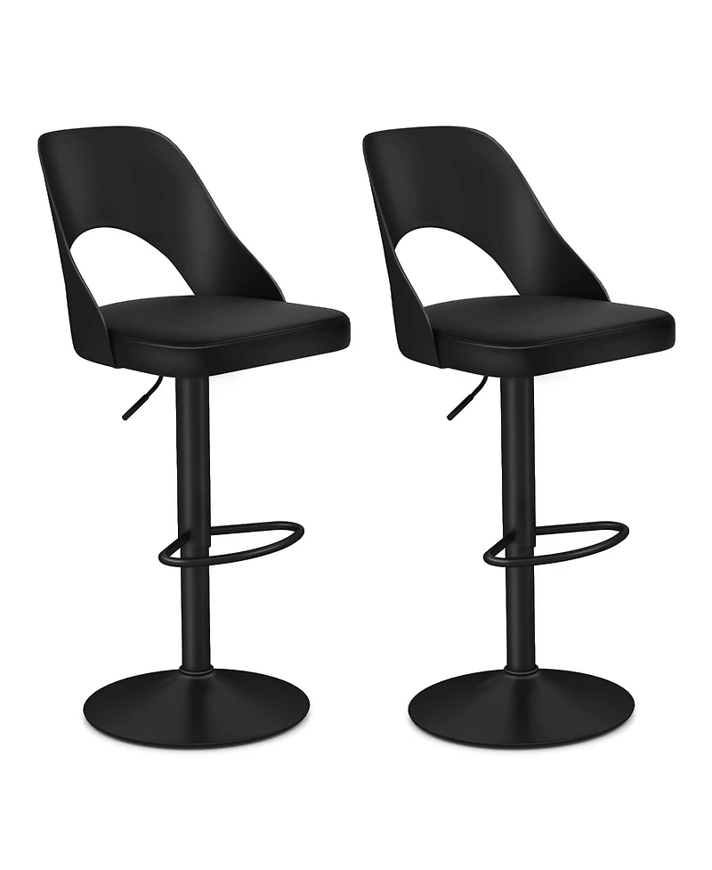 Gymax Set of 2 Pu Leather Metal Base Enlarged Seat, Backrest, Footrest, Adjustable Height, 360° Swivel Bar Stools