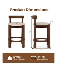Gymax 24'' 2PCS Counter Height Bar Stools Set of 2 w/Backrests & Footrests for Kitchen