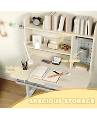 Qaba Kids Study Desk and Chair Set with Tiltable Desktop and Hutch,