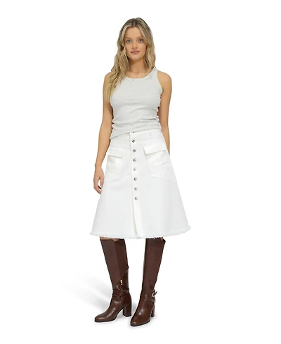 Belle & Bloom Women's Let Me Wander Button Front Denim Midi Skirt