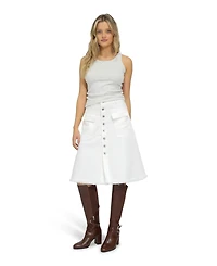 Belle & Bloom Women's Let Me Wander Button Front Denim Midi Skirt