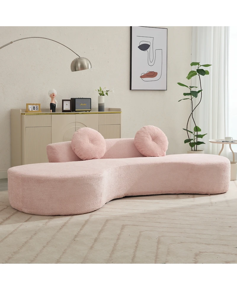 Streamdale Furniture Curved Sofa with Pillows, Pink Corduroy