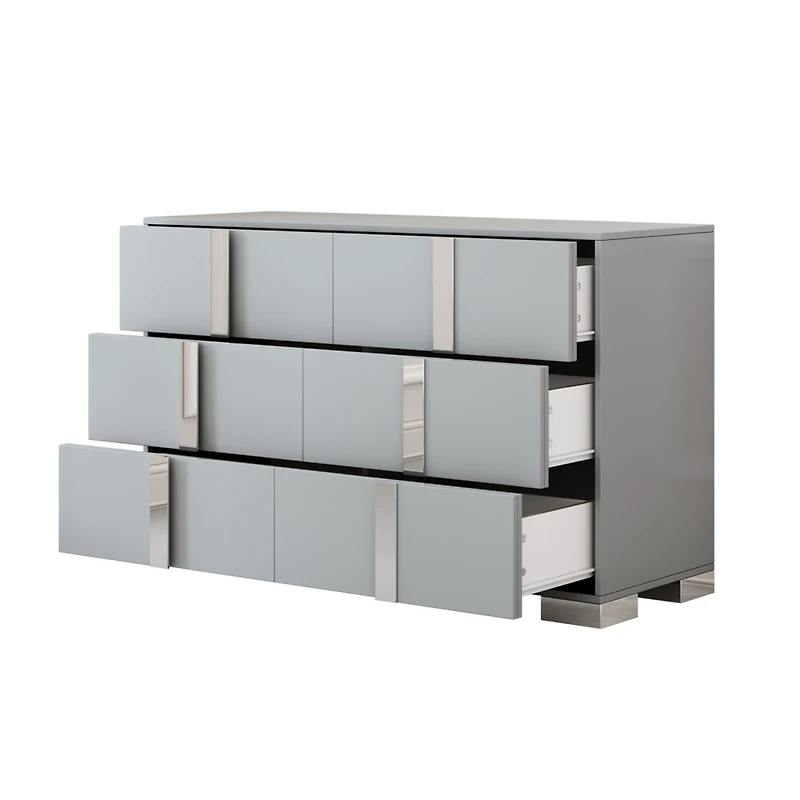 Streamdale Furniture Streamdale Elegant Mirrored Dresser with Metal Handle and 6 Drawers, Grey