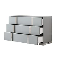 Streamdale Furniture Streamdale Elegant Mirrored Dresser with Metal Handle and 6 Drawers, Grey