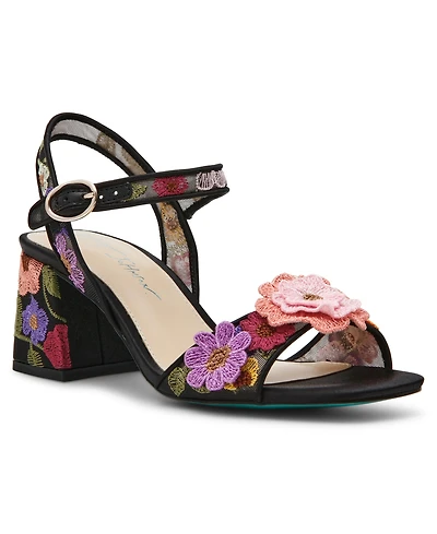 Betsey Johnson Women's Blare Floral Applique Block Heel Sandals
