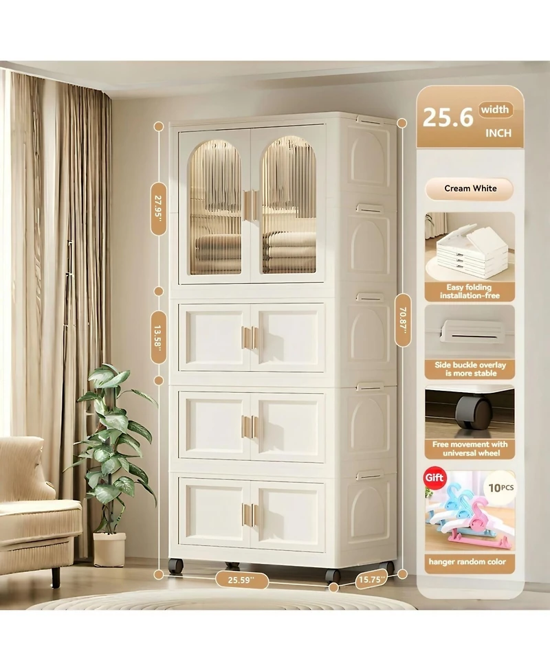 Streamdale Furniture 25.59" Wide Folding Wardrobe with Magnetic Doors and Wheels
