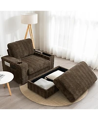 Streamdale Furniture 42" Oversized Faux Fur Chaise Lounge with Storage and Cup Holders