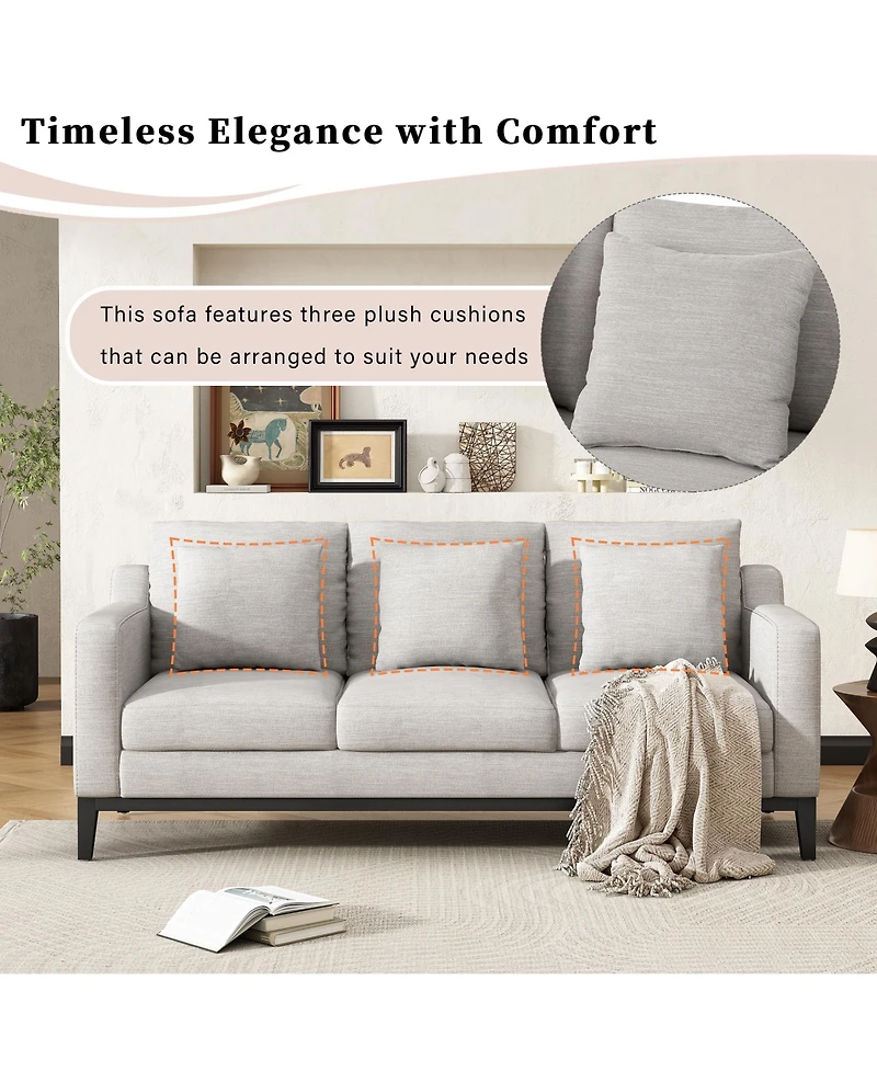 Streamdale Mira Comfy 3-seat Sofa with Wooden Legs, Modern for Living Room and Study