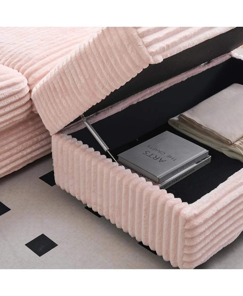 Streamdale Furniture Corduroy Sofa with Storage Feet and Pillows