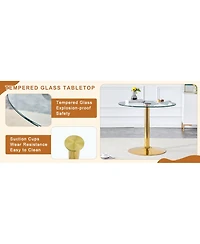 Streamdale Furniture 35" Glass Round Dining Set - Gold Base & 4 White Pu Chairs