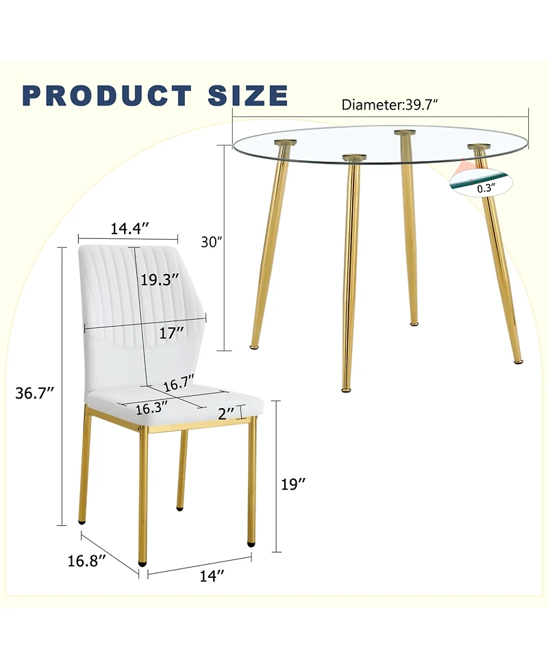 Streamdale Furniture Luxury Glass Dining Set - Gold Legs 6 Chairs