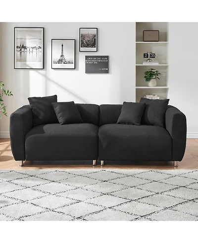 Streamdale Furniture 89" Black Sofa Metal Legs 3 Seater Solid Wood Frame & Pillows